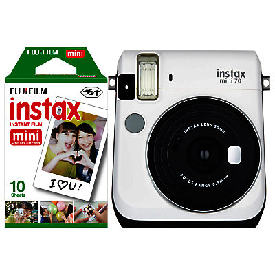Fujifilm Instax Mini 70 Instant Camera With 10 Shots Of Film, Selfi Mode, Built-In Flash & Hand Strap White